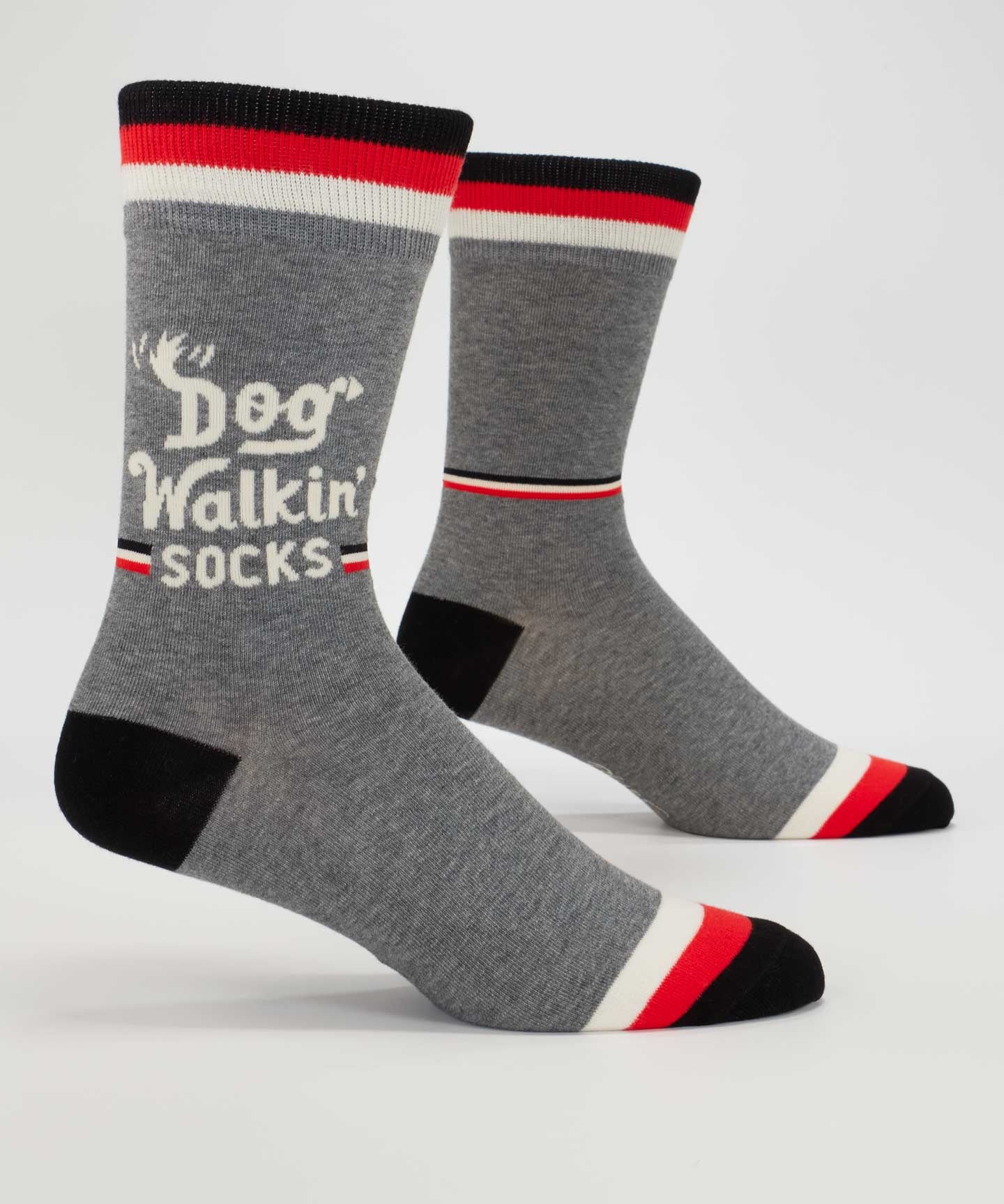Blue Q men's socks featuring a playful dog walking design, showcasing vibrant blue color and comfortable fit.