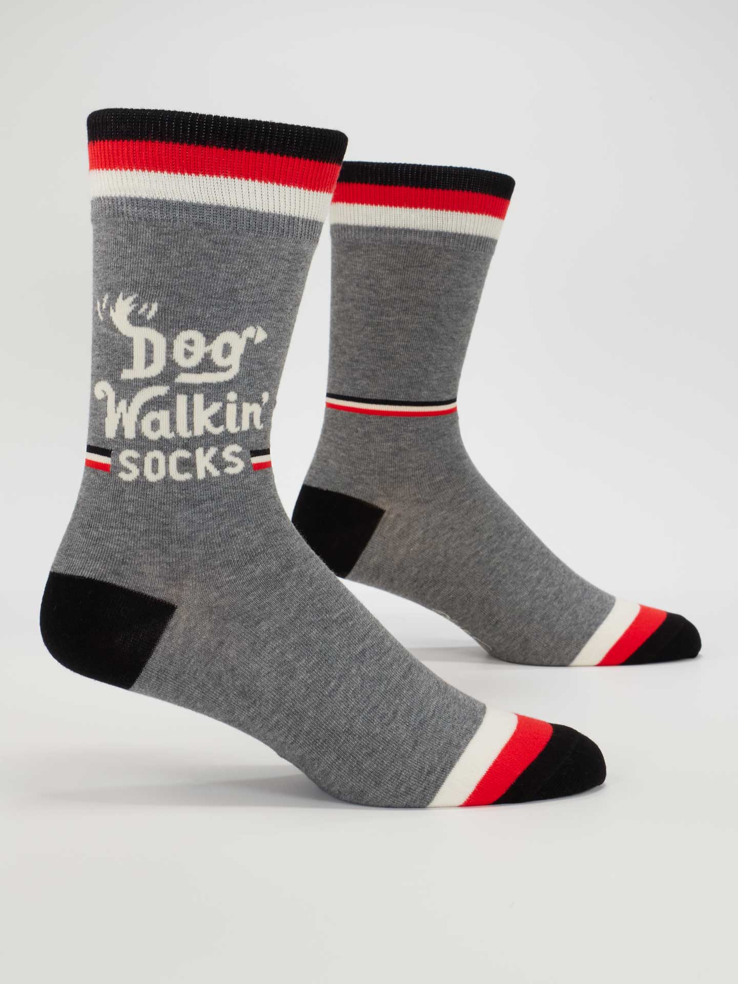 Blue Q men's socks featuring a playful dog walking design, showcasing vibrant blue color and comfortable fit.