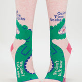 Blue Q ladies crew socks featuring a quiet time design, in blue with soft fabric, perfect for comfortable, casual wear.