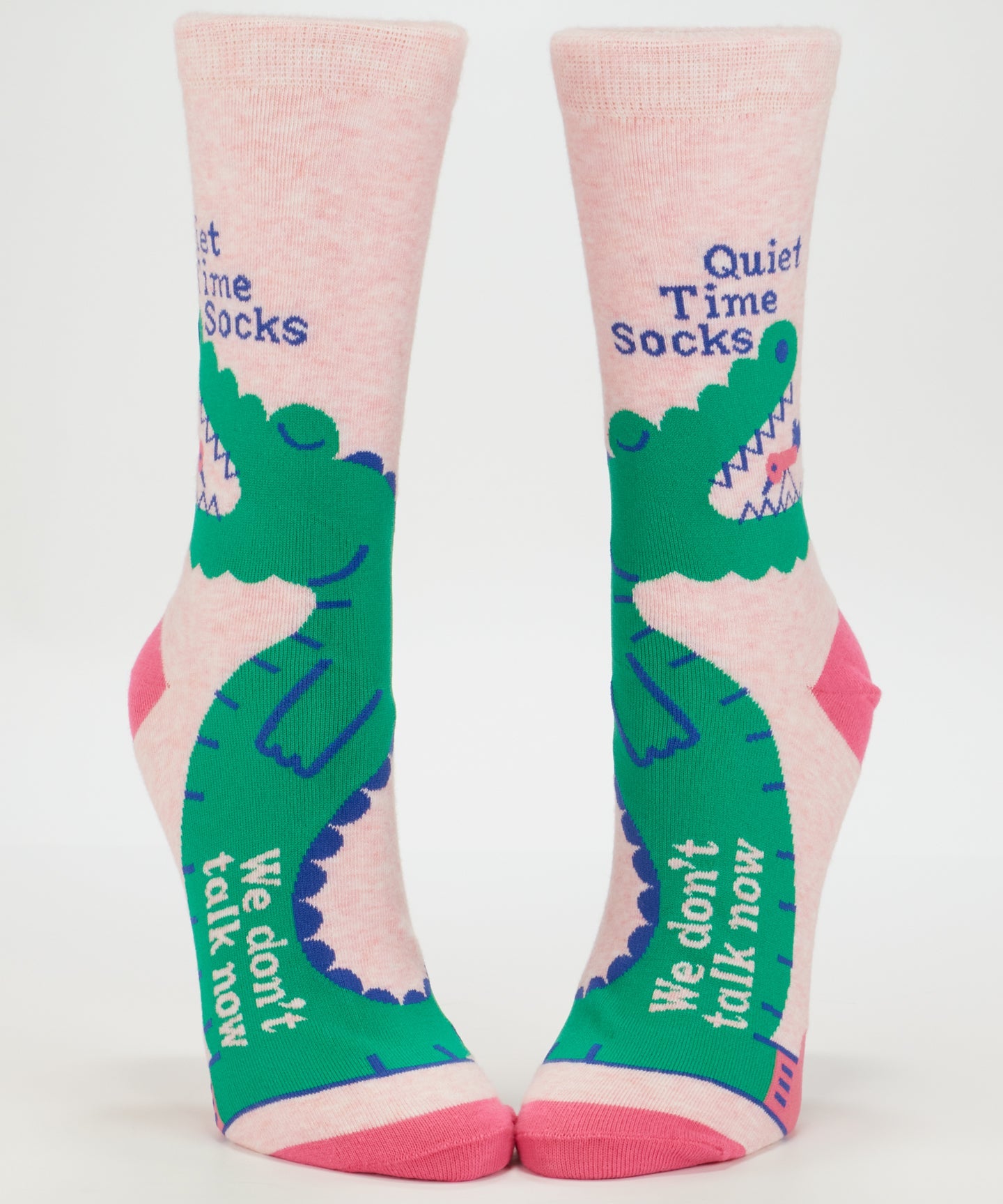 Blue Q ladies crew socks featuring a quiet time design, in blue with soft fabric, perfect for comfortable, casual wear.