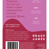 Grace & James Turkish Fig and Pear felt air freshener with a decorative design, shaped like a leaf or rectangle.