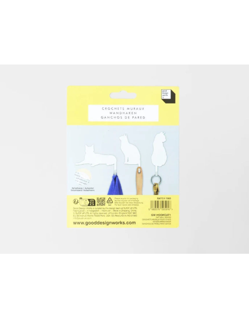 Suck UK Hooks Cat wall hooks in the shape of a playful cat, made of metal with a minimalist design for hanging items.
