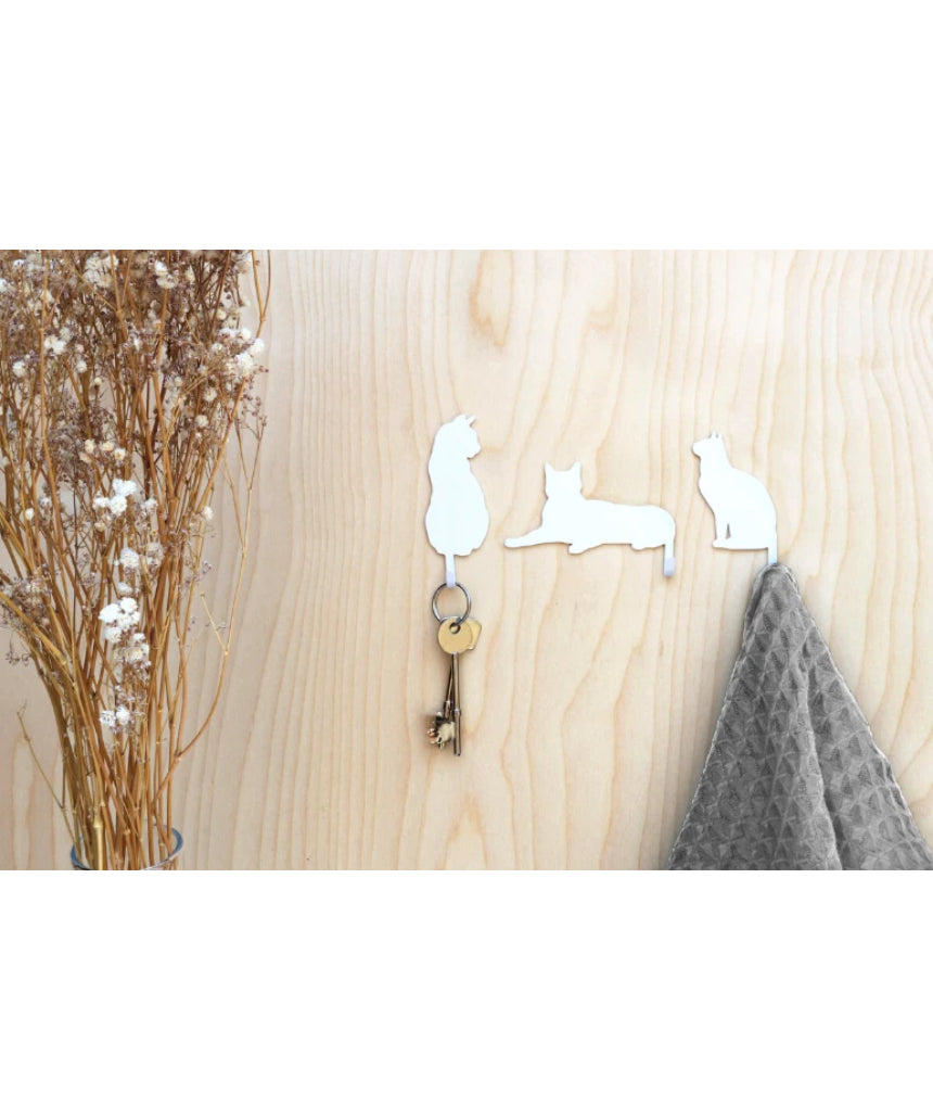 Suck UK Hooks Cat wall hook featuring a playful cat design, made of metal with a sleek finish for hanging items.