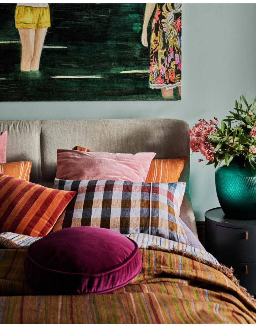 Kip & Co Anemone Velvet Pea Cushion with floral pattern and soft velvet fabric, decorative home accent.