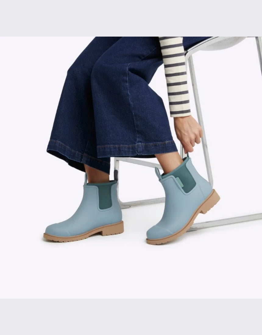 Seafoam Merry People Bobbi gumboots with waterproof rubber material and slip-resistant sole, stylish rain boots for women.