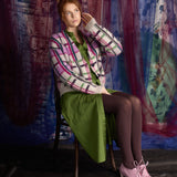 Chocolate brown Tightology Weave Organic Cotton Tights displayed on a model, showcasing their textured weave and snug fit.