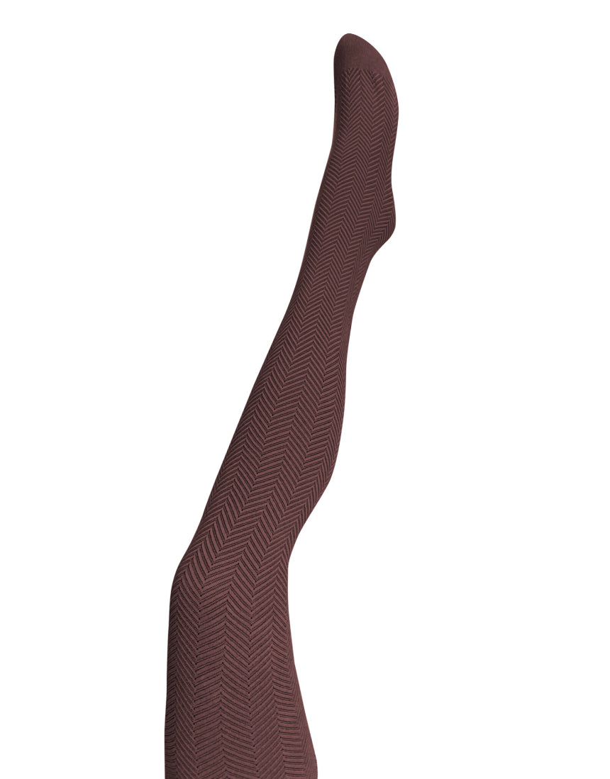 Chocolate brown Tightology Weave Organic Cotton Tights displayed on a model, showcasing their textured weave and snug fit.