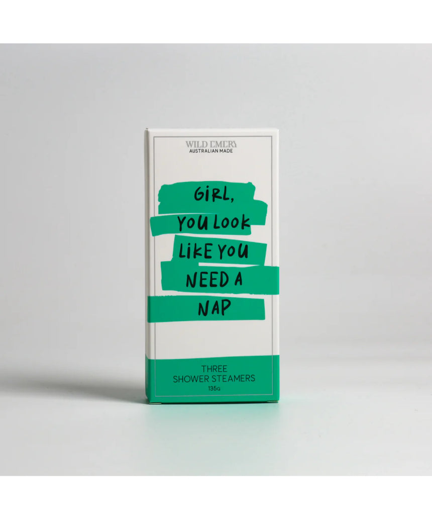 Wild Emery Girl Nap Shower Steamer 3-pack, bath and body product for relaxing showers, featuring floral and soothing scent details.
