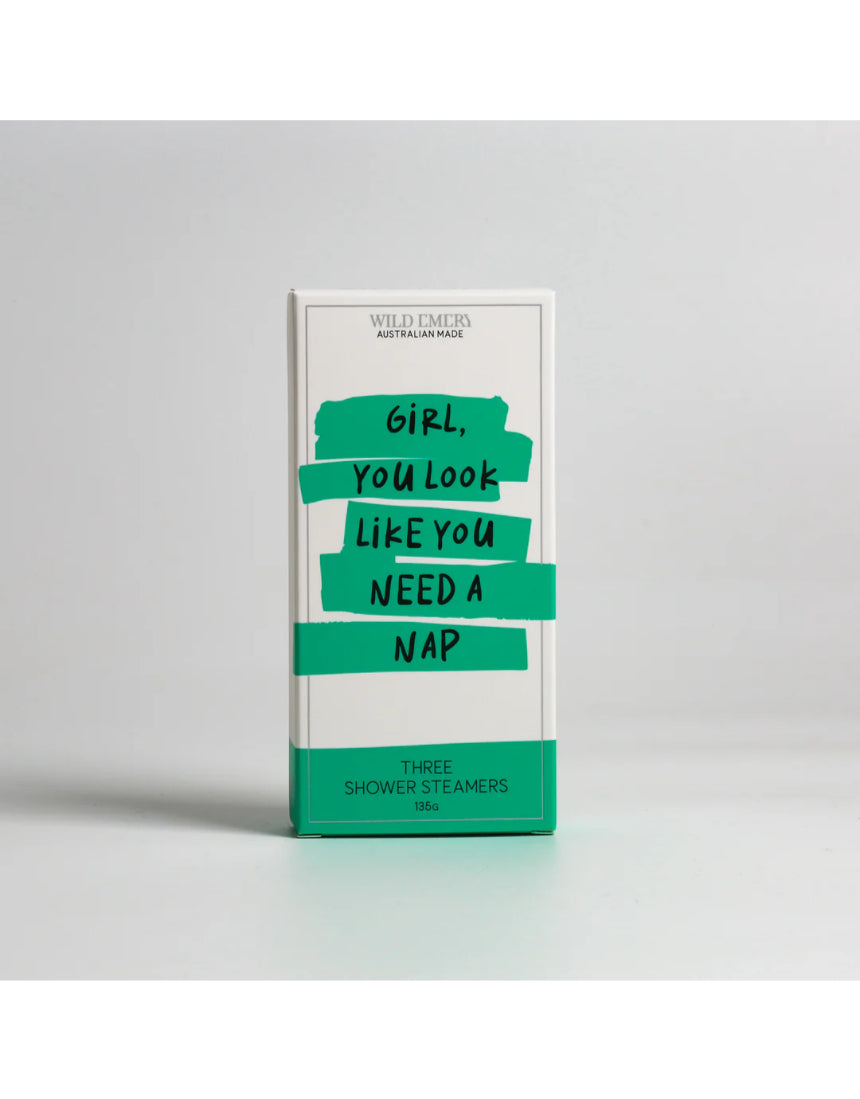 Wild Emery Girl Nap Shower Steamer 3-pack, bath and body product for relaxing showers, featuring floral and soothing scent details.