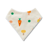 Halcyon Nights Teeny Tiny Veg bib featuring colorful vegetable print on soft fabric, ideal for baby mealtime.