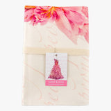Pink peony floral linen tea towel by Petal & Pins, featuring a delicate floral design on pure linen fabric.