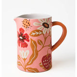 Jones & Co Meadow Jug in pink, ceramic pitcher with a smooth, rounded design and glossy finish, ideal for decorative or functional use.