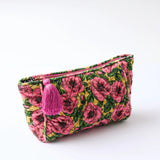 Kip & Co Golden Peony velvet toiletry bag with soft fabric and elegant floral pattern, designed for accessories storage.