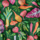 Kip & Co veggie soup apron featuring colorful vegetable print, made of durable fabric, perfect for cooking or gardening.