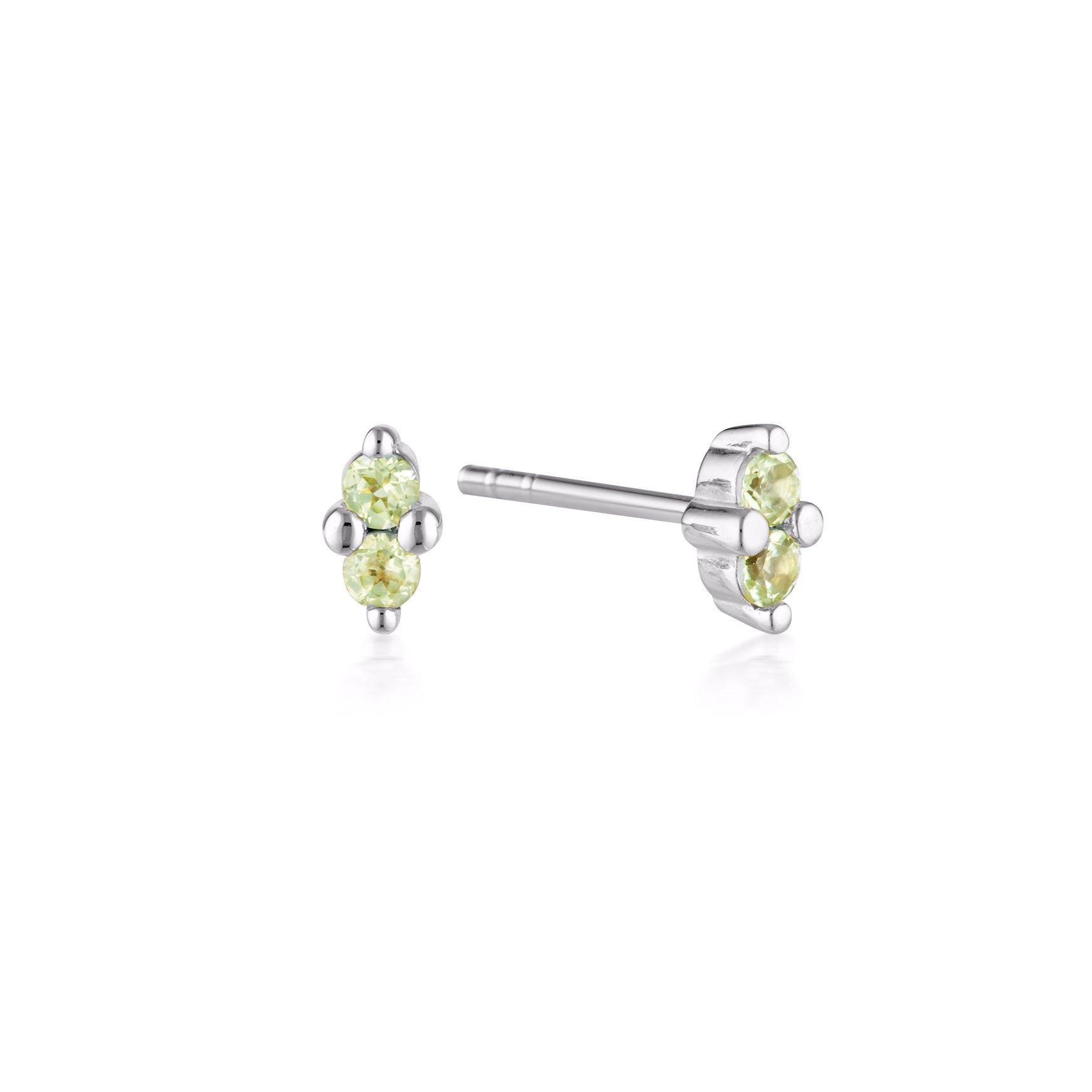 Linda Tahija August birthstone stud earrings featuring peridot gemstones set in silver.
