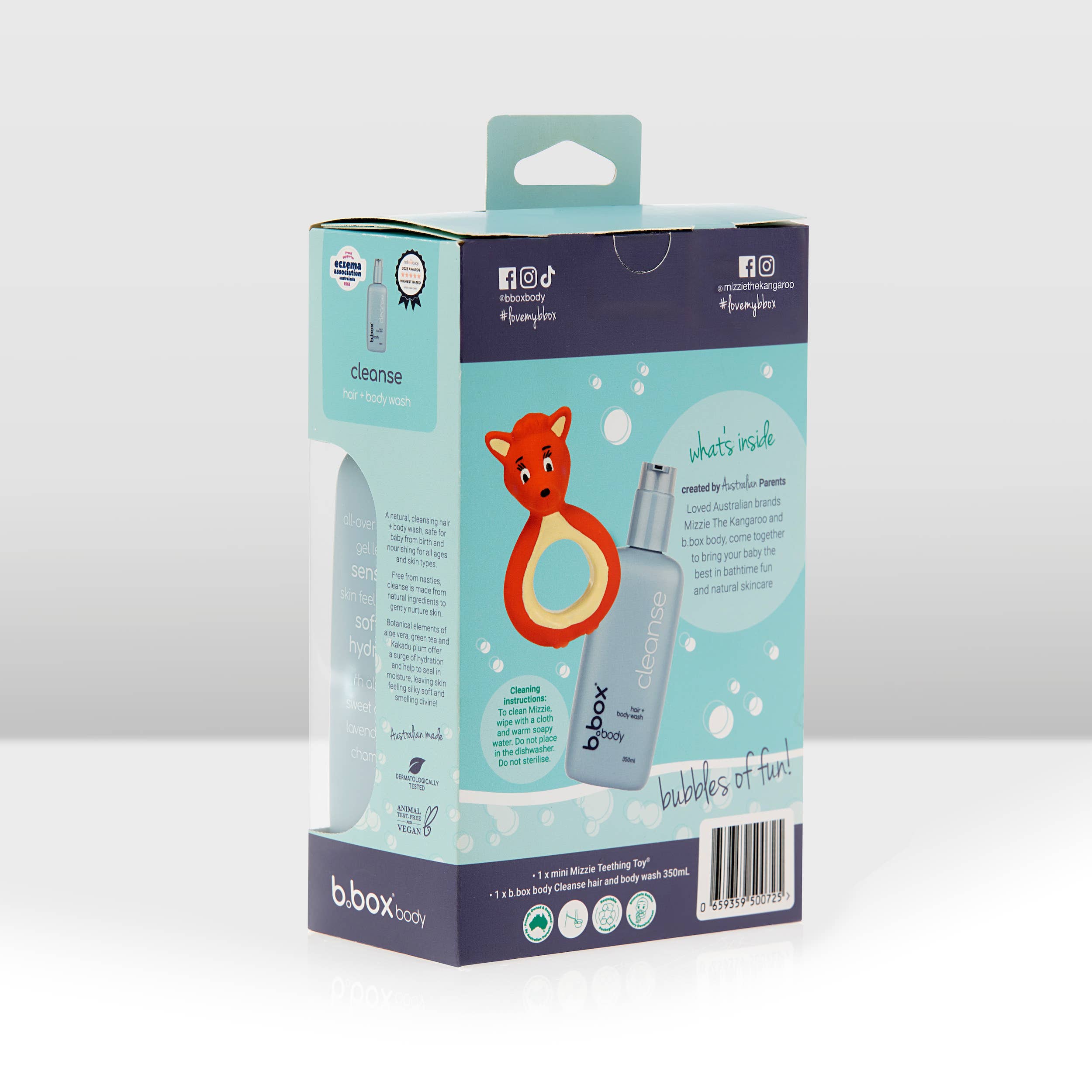 Mizzie the Kangaroo Baby's First Bath Set with soft towels, gentle bath toys, and accessories for newborns.