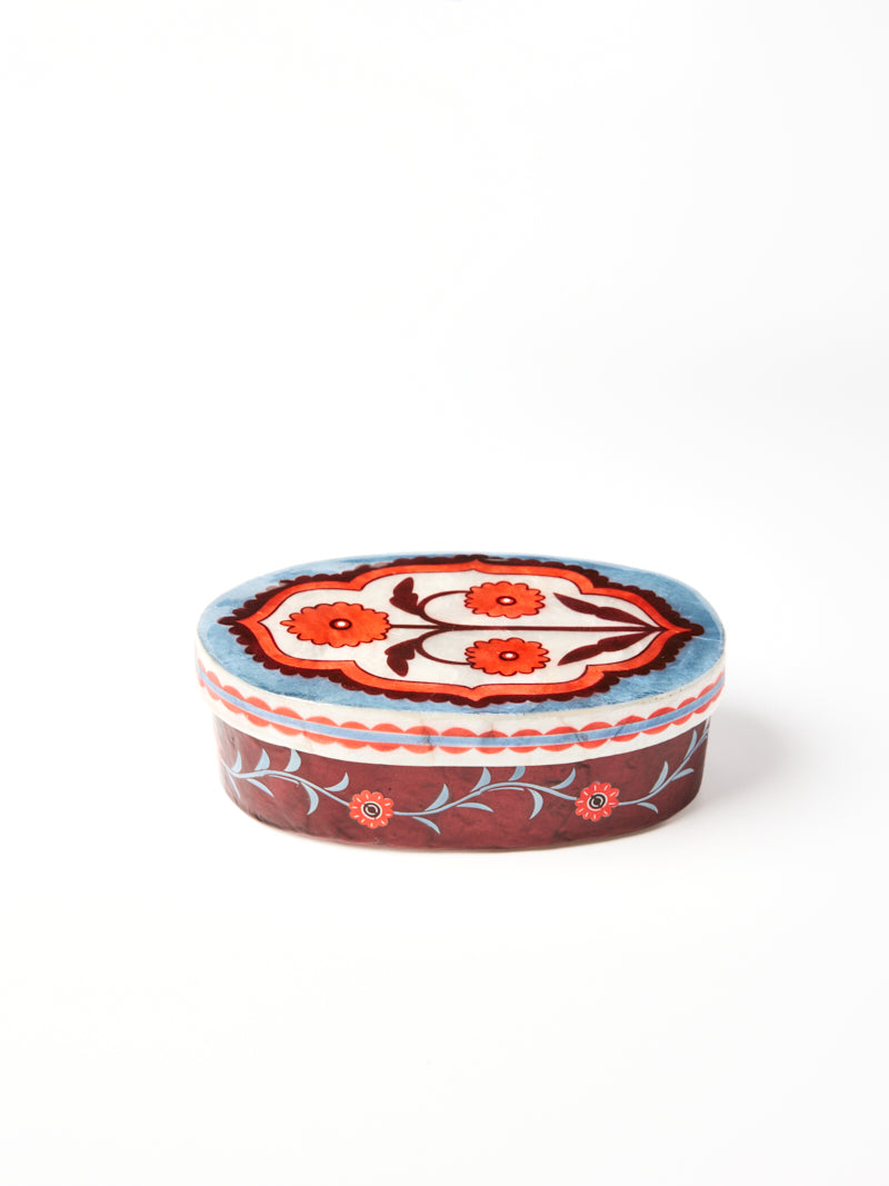 Jones & Co Samira large decorative box with floral design, showcasing vibrant flower patterns and elegant craftsmanship.