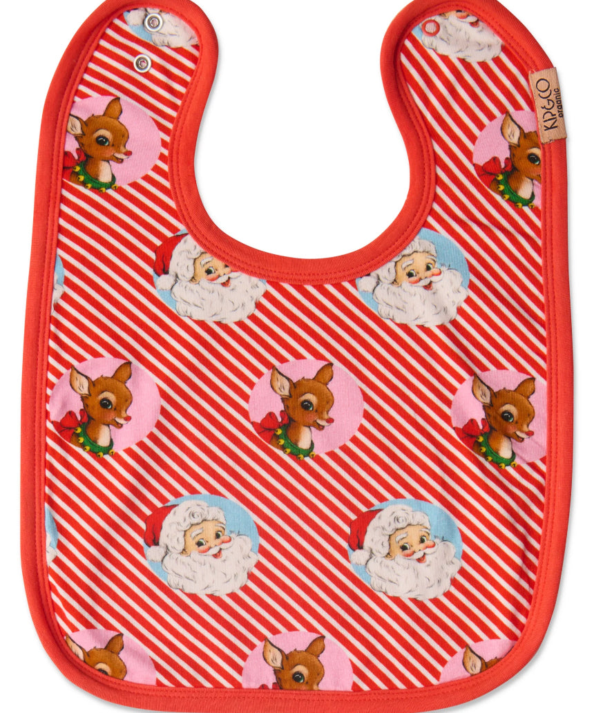 Kip & Co I Love Christmas Spot cotton baby bib with colorful festive dots and soft fabric for gentle baby wear.