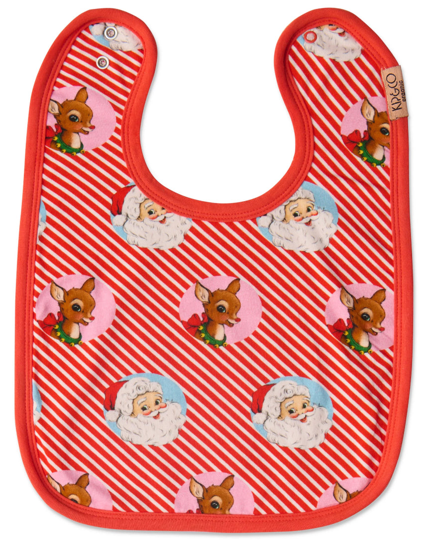 Kip & Co I Love Christmas Spot cotton baby bib with colorful festive dots and soft fabric for gentle baby wear.