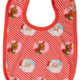 Kip & Co I Love Christmas Spot cotton baby bib with colorful festive dots and soft fabric for gentle baby wear.