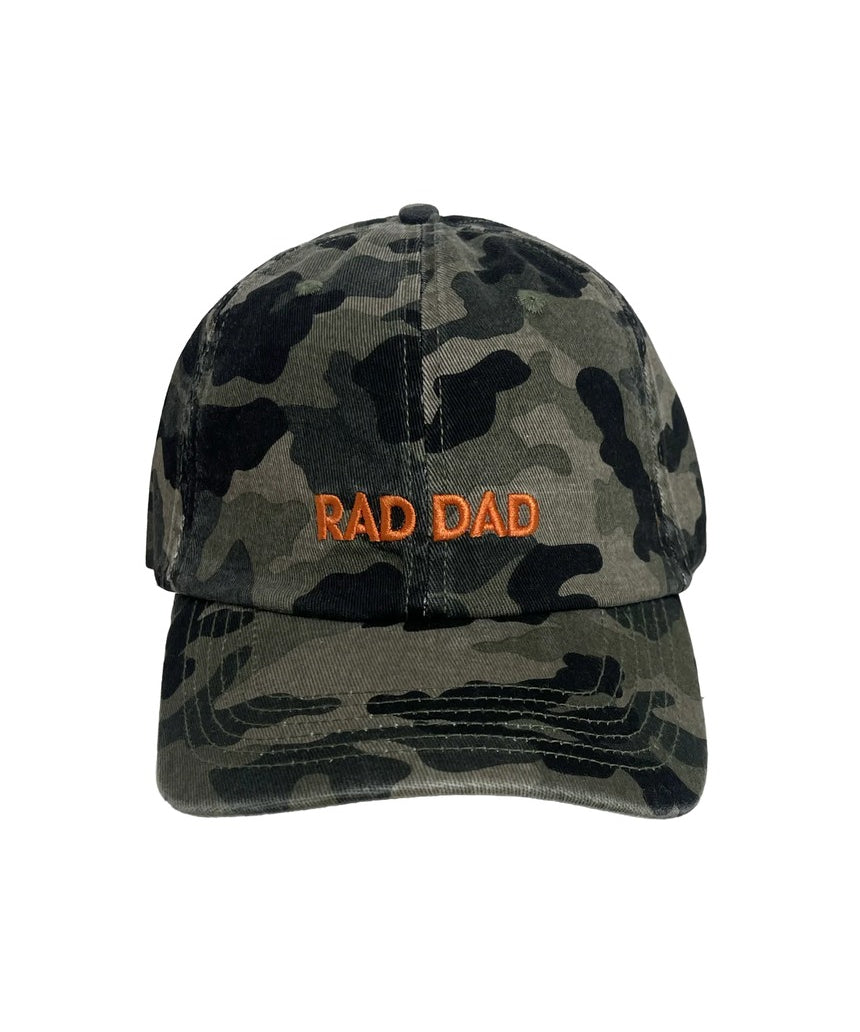 Banabae Rad Dad unstructured baseball cap in camouflage fabric, featuring a relaxed fit and curved brim.