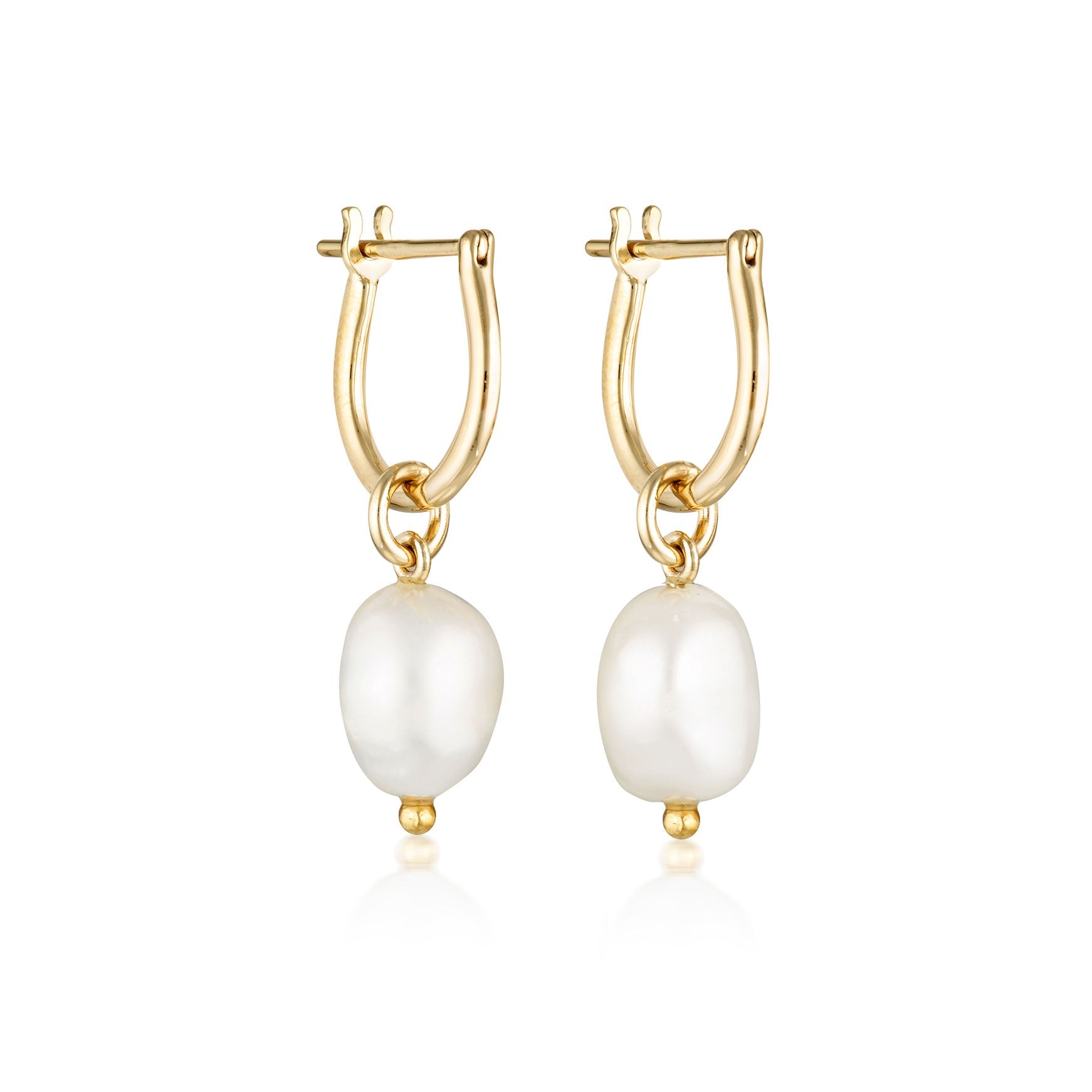 Linda Tahija baroque pearl gold hoop earrings featuring classic round hoops with elegant baroque pearls.