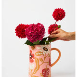 Jones & Co Meadow Jug in pink, ceramic vessel with a smooth, rounded shape and floral design for decorative use.