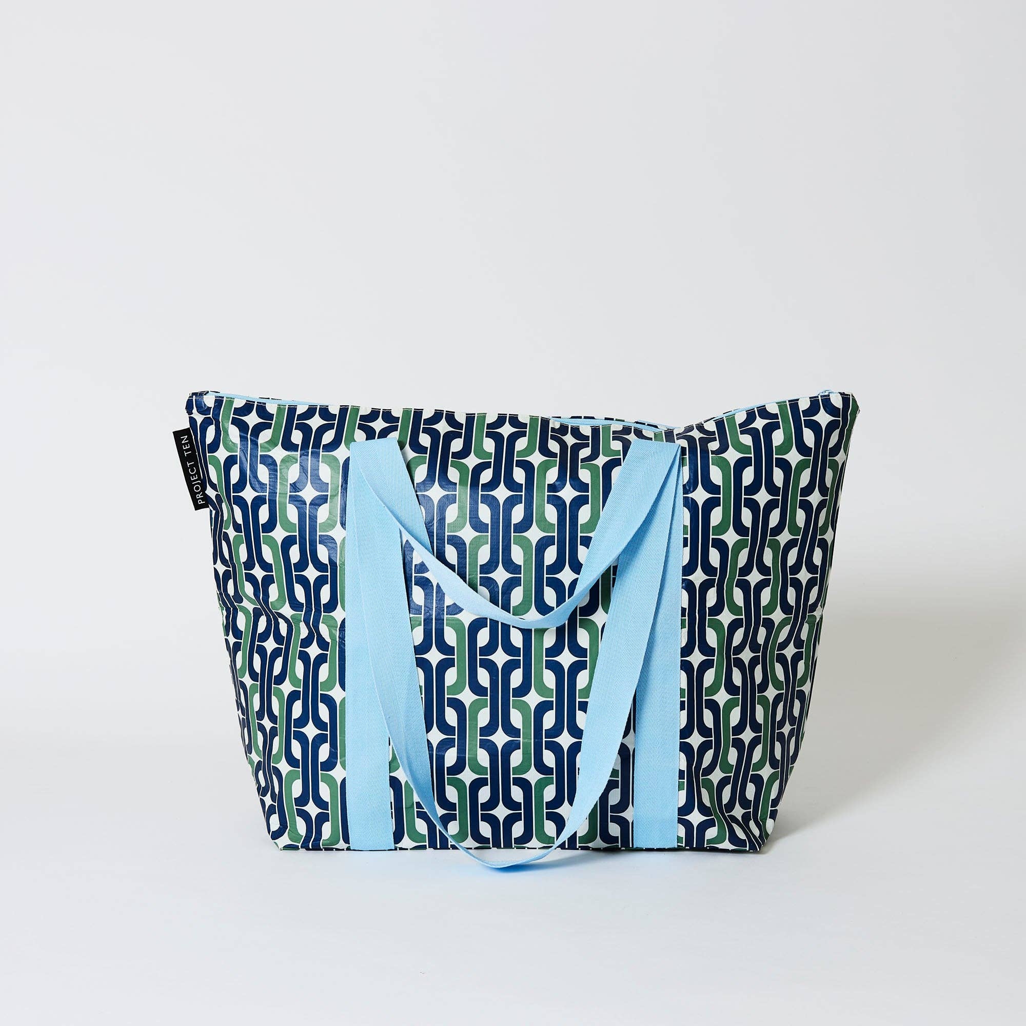 Medium tote bag from Project Ten with chain zip closure, featuring a sleek design and durable material.