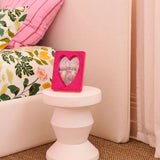 Kip & Co desert pink heart velvet photo frame with soft fabric exterior and decorative heart pattern.