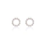 Silver beaded circle stud earrings by Linda Tahija featuring intricate beaded detailing on a sleek stud design.