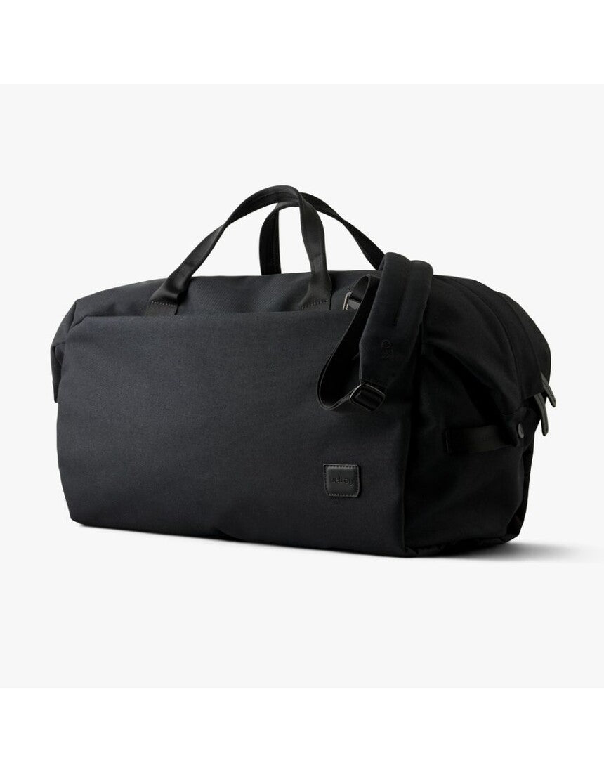 Black Bellroy Classic Duffel 35L bag with sturdy handles and spacious main compartment, suitable for travel and weekend trips.