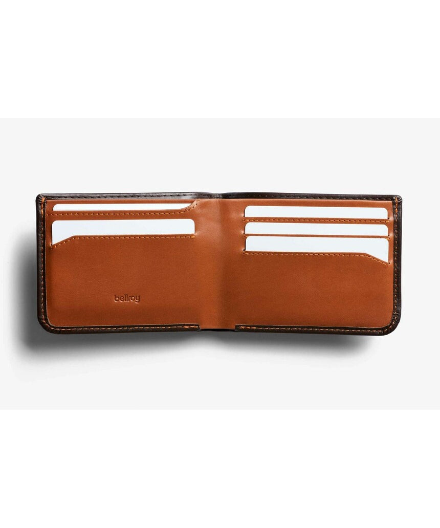 Bellroy Hide & Seek LO Java wallet with multiple card slots and sleek leather design.