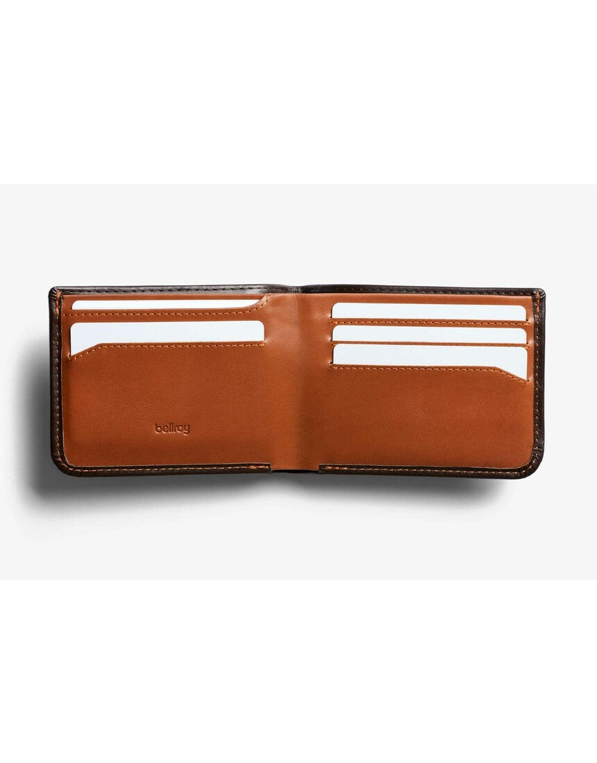 Bellroy Hide & Seek LO Java wallet with multiple card slots and sleek leather design.