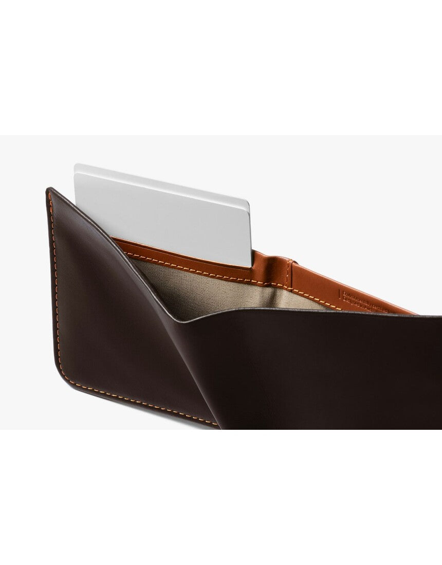 Bellroy Hide & Seek LO Java wallet with multiple card slots and sleek leather finish, designed for organized everyday carry.