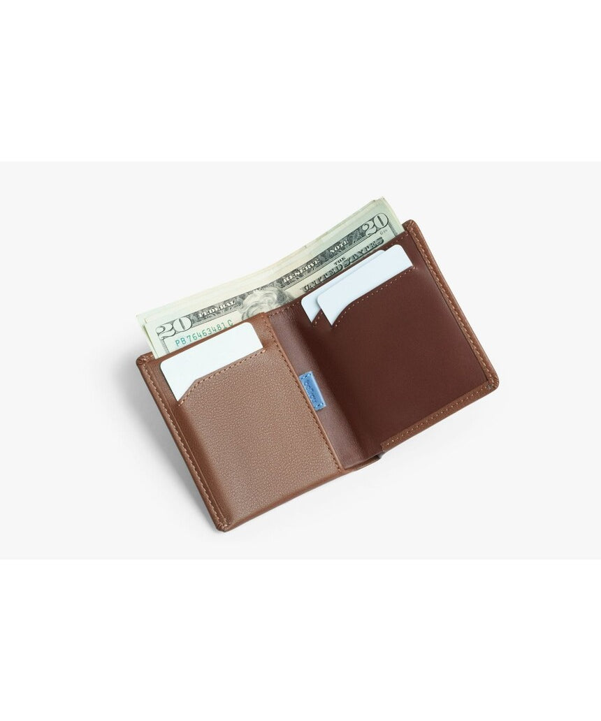 Bellroy Note Sleeve wallet in Hazelnut leather with card slots and cash pocket, showcasing a sleek and compact design.