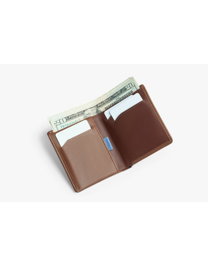 Bellroy Note Sleeve wallet in Hazelnut leather with card slots and cash pocket, showcasing a sleek and compact design.