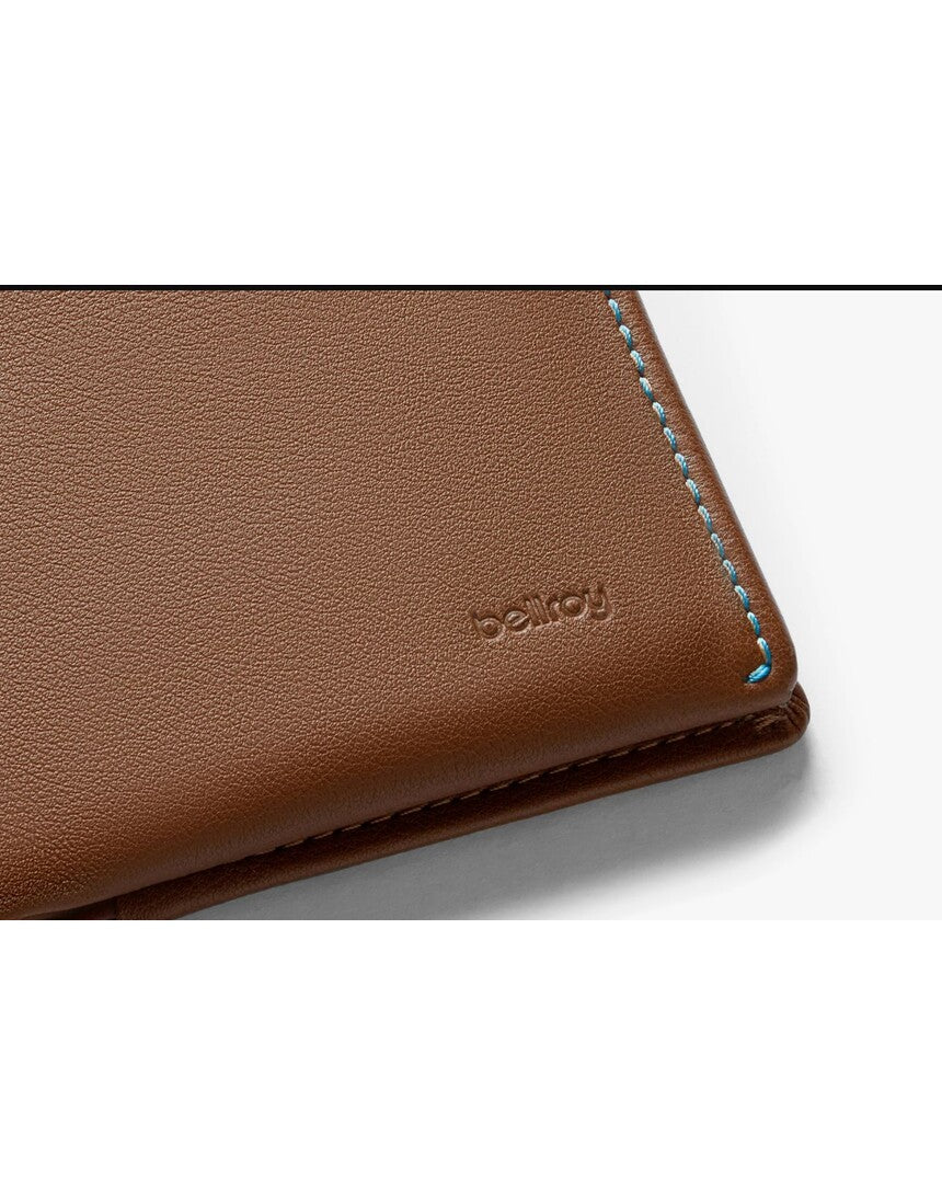 Bellroy Note Sleeve wallet in Hazelnut leather showing card slots and sleek design.