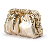 Olga Berg Betty metallic clutch bag in gold with a sleek design and textured finish, perfect for evening or special occasions.
