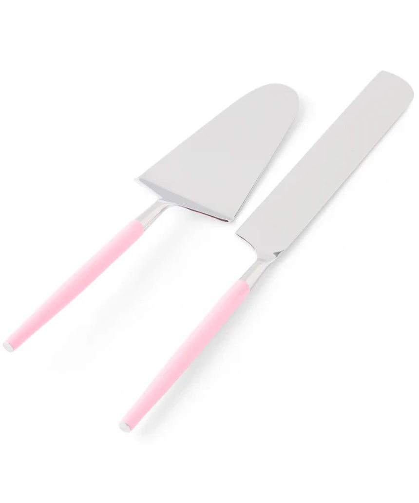 Kip & Co Soiree Diner Knife and Slide Set with stainless steel blades and colorful handles, displayed on a white background.