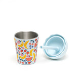 Chino Club Fruits Blue mini smoothie cup with straw, 200ml, with lid removed, designed for kids.