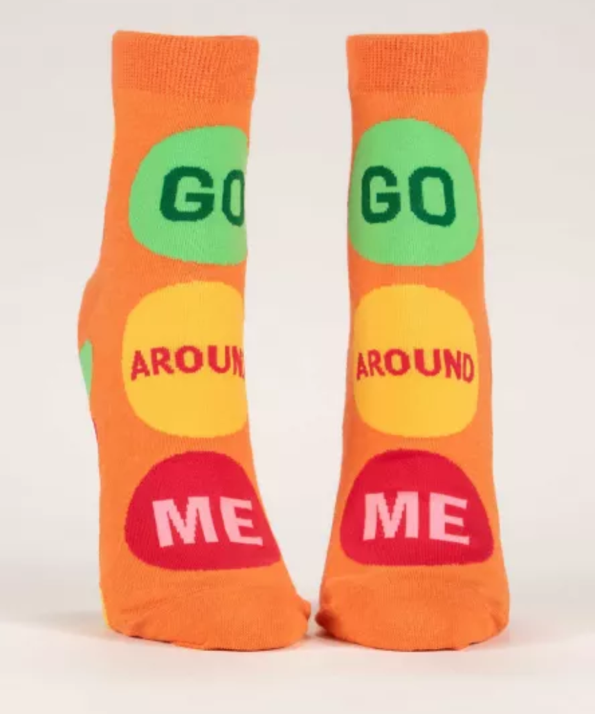 Blue Q Go Around Me ankle socks in blue with colorful pattern, designed for comfortable wear.