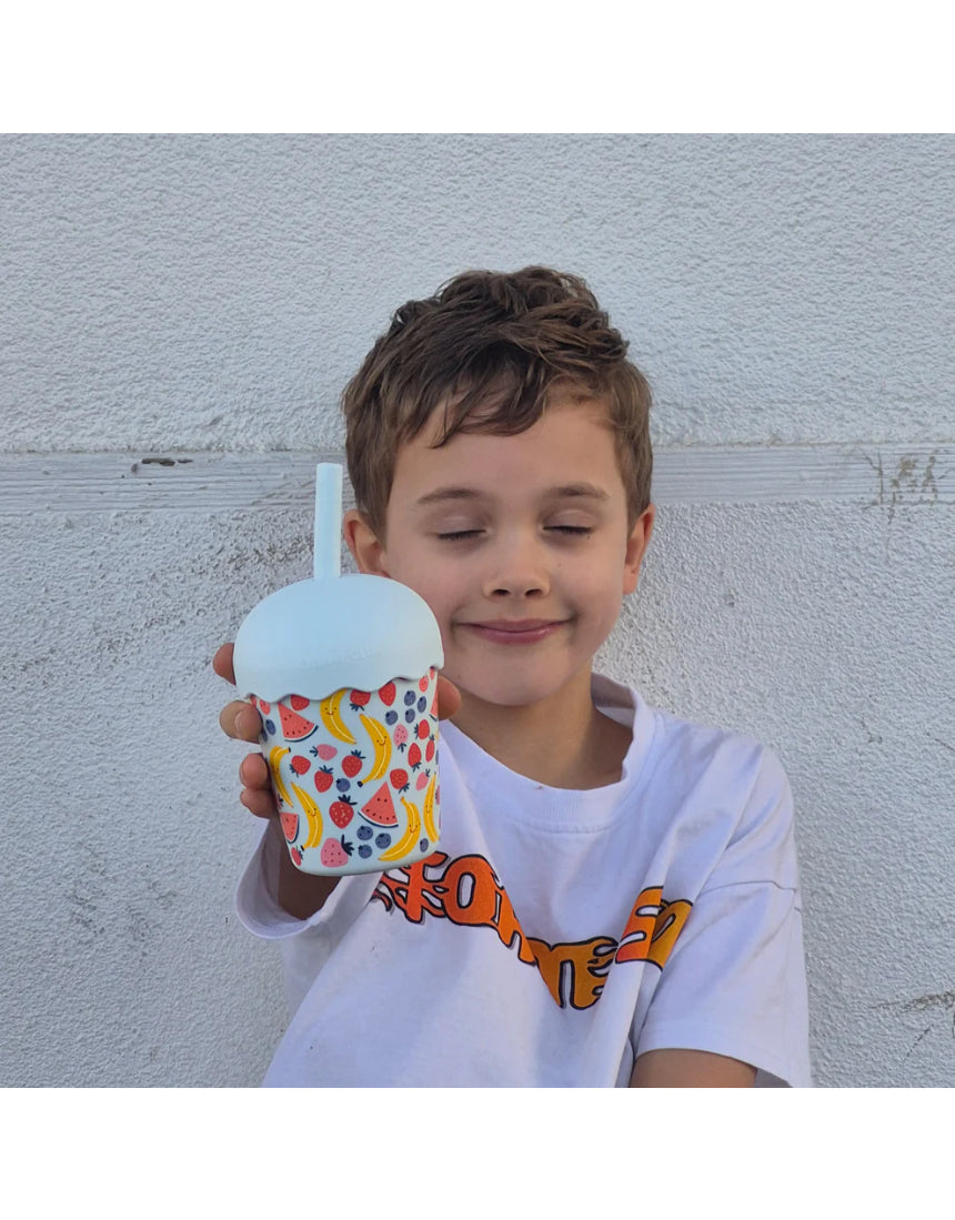Blue Chino Club Fruits Mini Smoothie Cup and Straw for kids, featuring a child-friendly design and 200ml capacity.