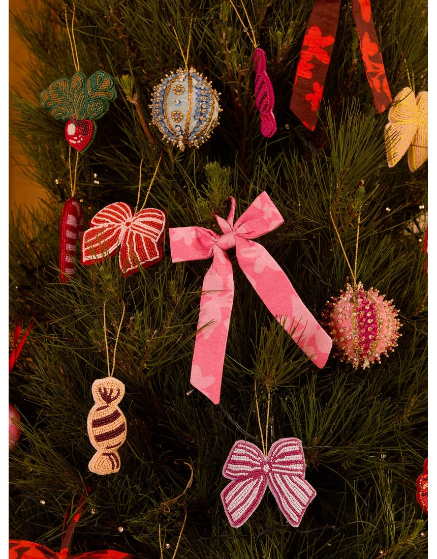 Bonnie and Neil red beaded bow Christmas decoration