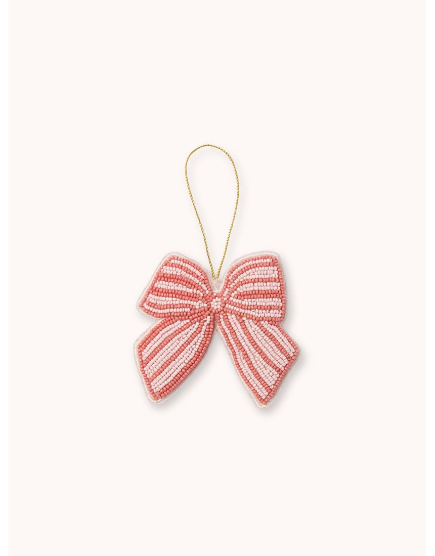 Bonnie and Neil Bow Rose beaded Christmas decoration in a pink and rose floral bow design