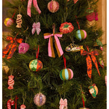 Bonnie and Neil bow rose beaded Christmas decoration in pink and red tones