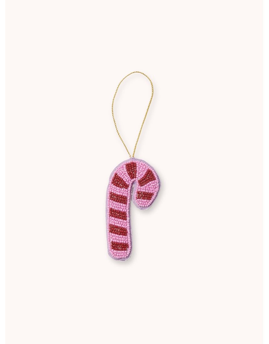Bonnie and Neil pink beaded candy cane Christmas decoration