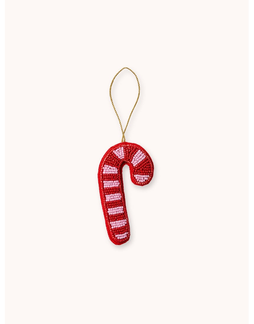 Bonnie and Neil red beaded candy cane Christmas decoration