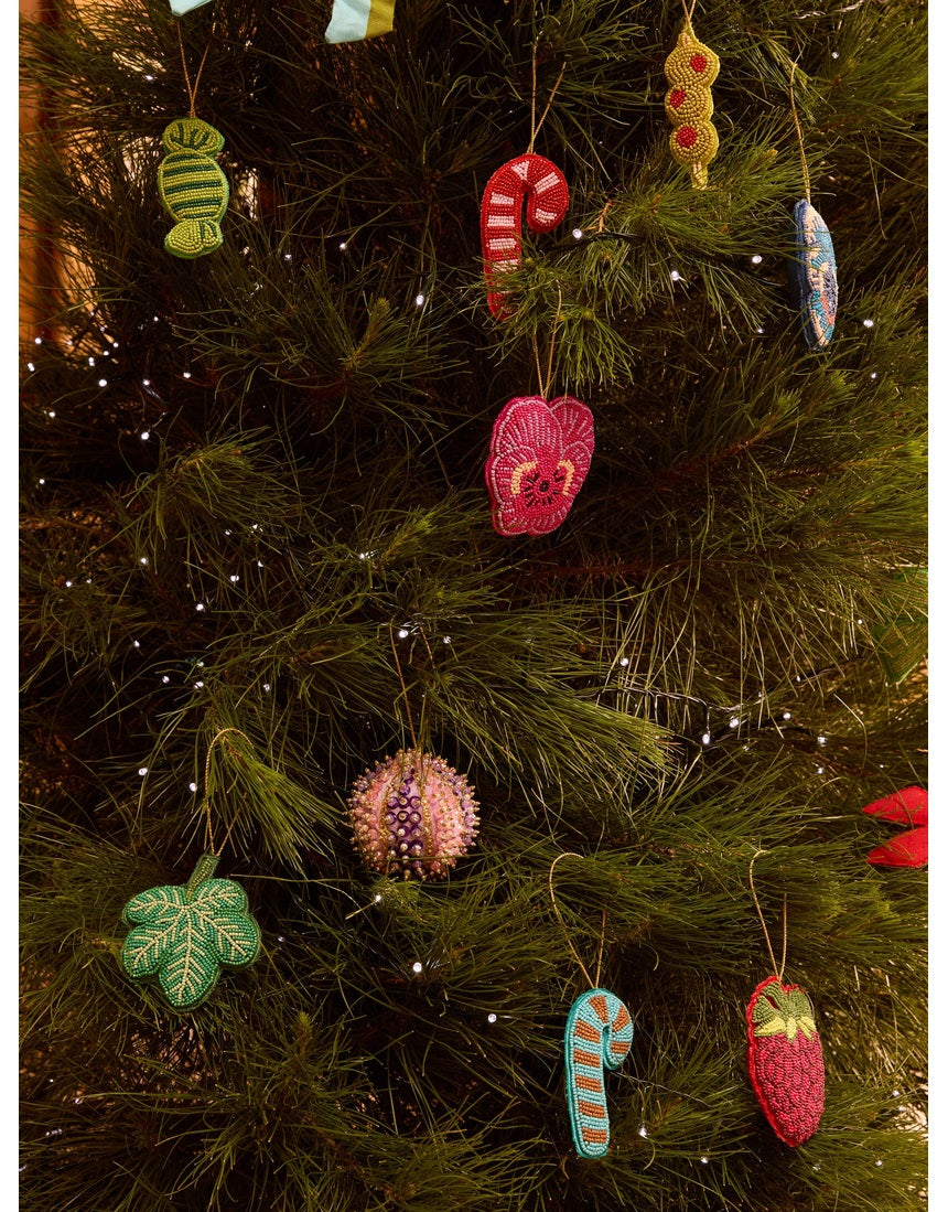 Bonnie and Neil red beaded candy cane Christmas decoration