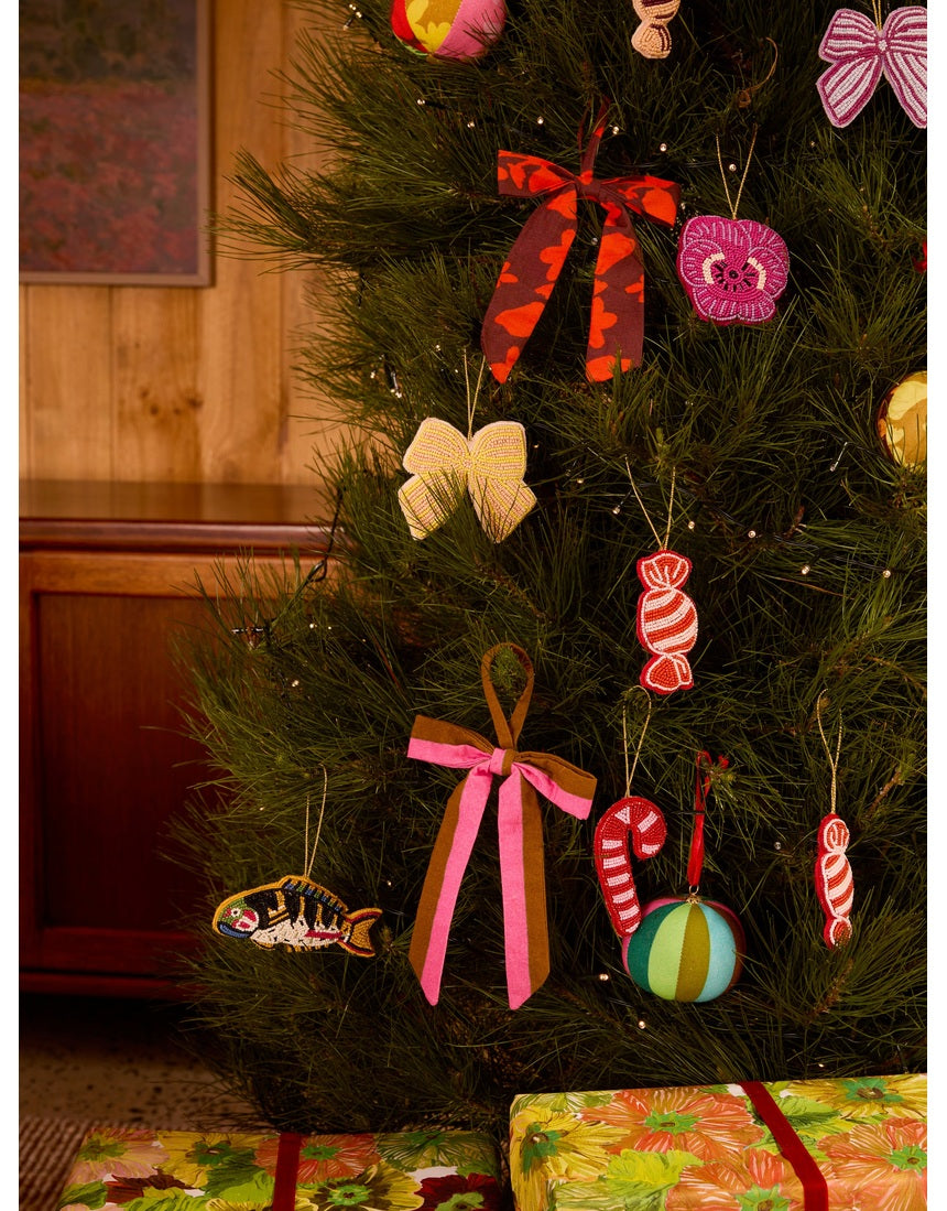 Bonnie and Neil red beaded candy cane Christmas decoration