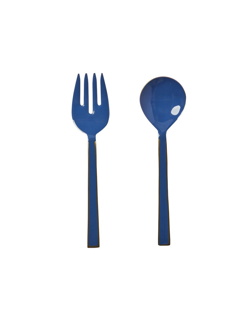Blue enamel salad servers by Bonnie & Neil, featuring stylish, durable handles and functional design for serving salads.
